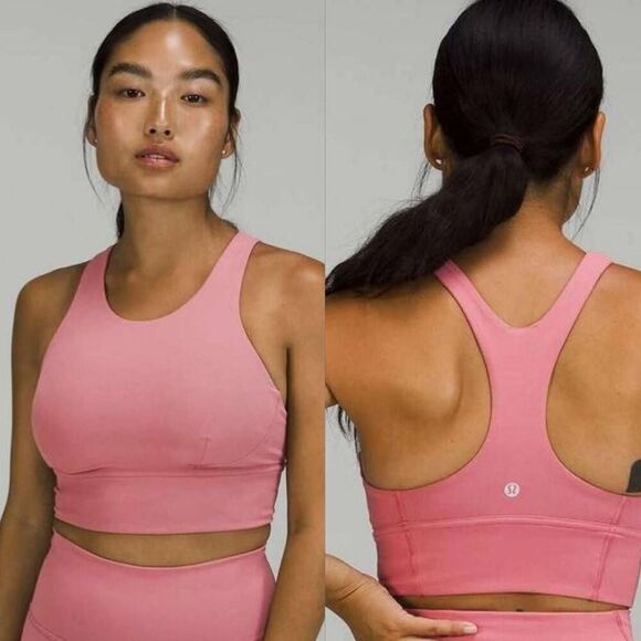 Lululemon Women's 4 Pink Support Strappy Back Wunder Train Longline Sports Bra - Picture 1 of 5